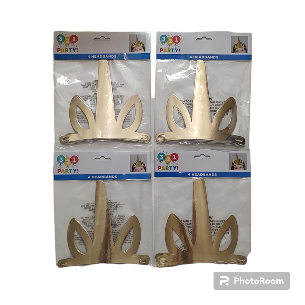 16ct Gold Unicorn Party Headbands 4 Packs of 4 Birthday Favors Costume Accessory